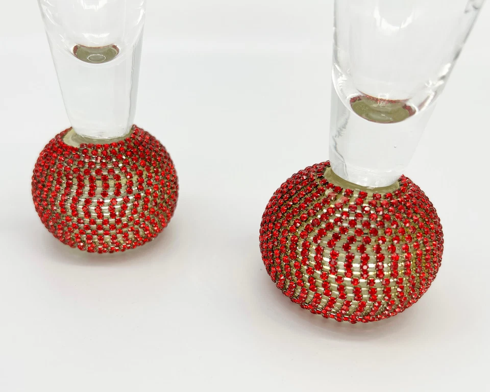 2 elegantes copas de flauta de champán rojo brillante estrás bola base par sin tallo Foto 2 de 4
