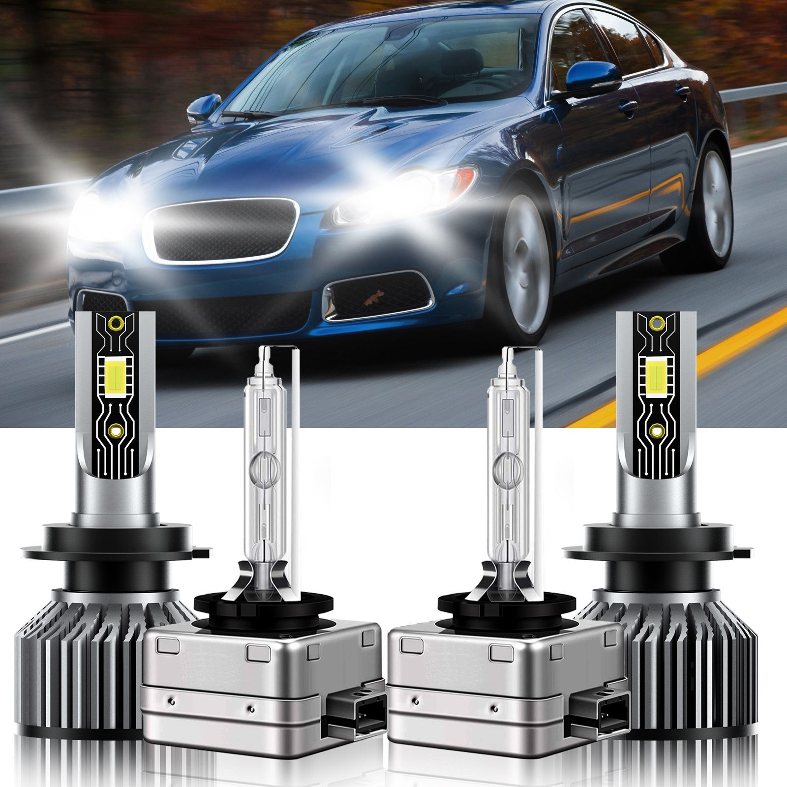 For Jaguar XFR 2010-2011 4X LED HID Headlight Bulbs H7+D1S High Low Beam 6500K