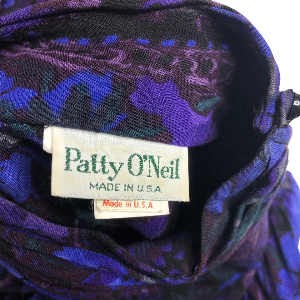 Vestido Vintage Patty ONeil Para Mujer 8 Floral Oscuro Cachemira Maxi Cuello Alto Capricho Foto 4 de 4