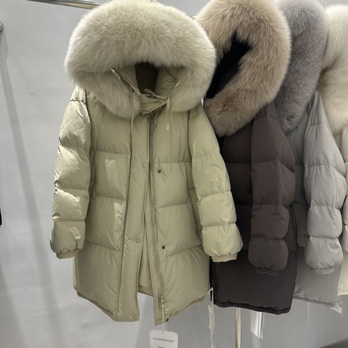 Warm Womens Real Fox Fur Collar Mid Long Down Jacket Hooded Coat Overcoat Zipper - Picture 7 of 25