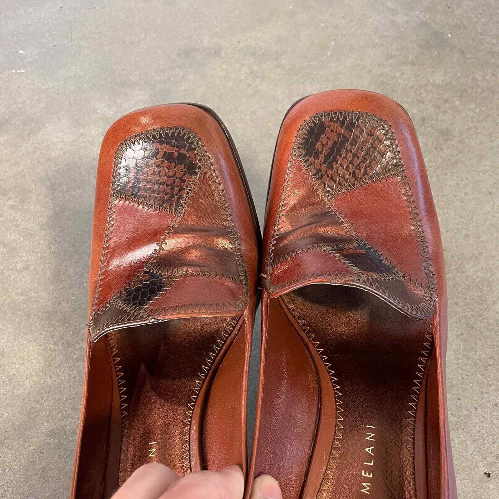 Antonio Melani brown leather patchwork wedge casu… - image 9