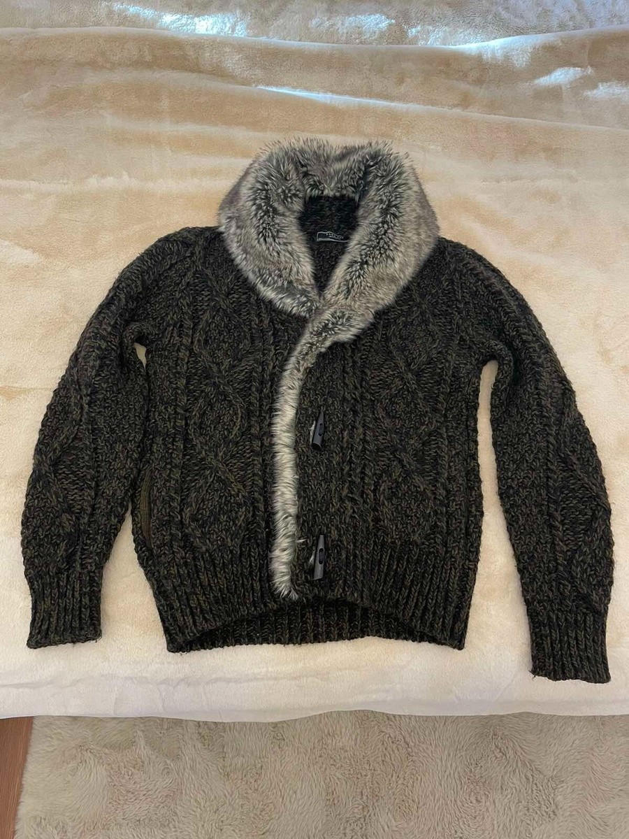 ZARA man faux fur shawl collar cardigan size M