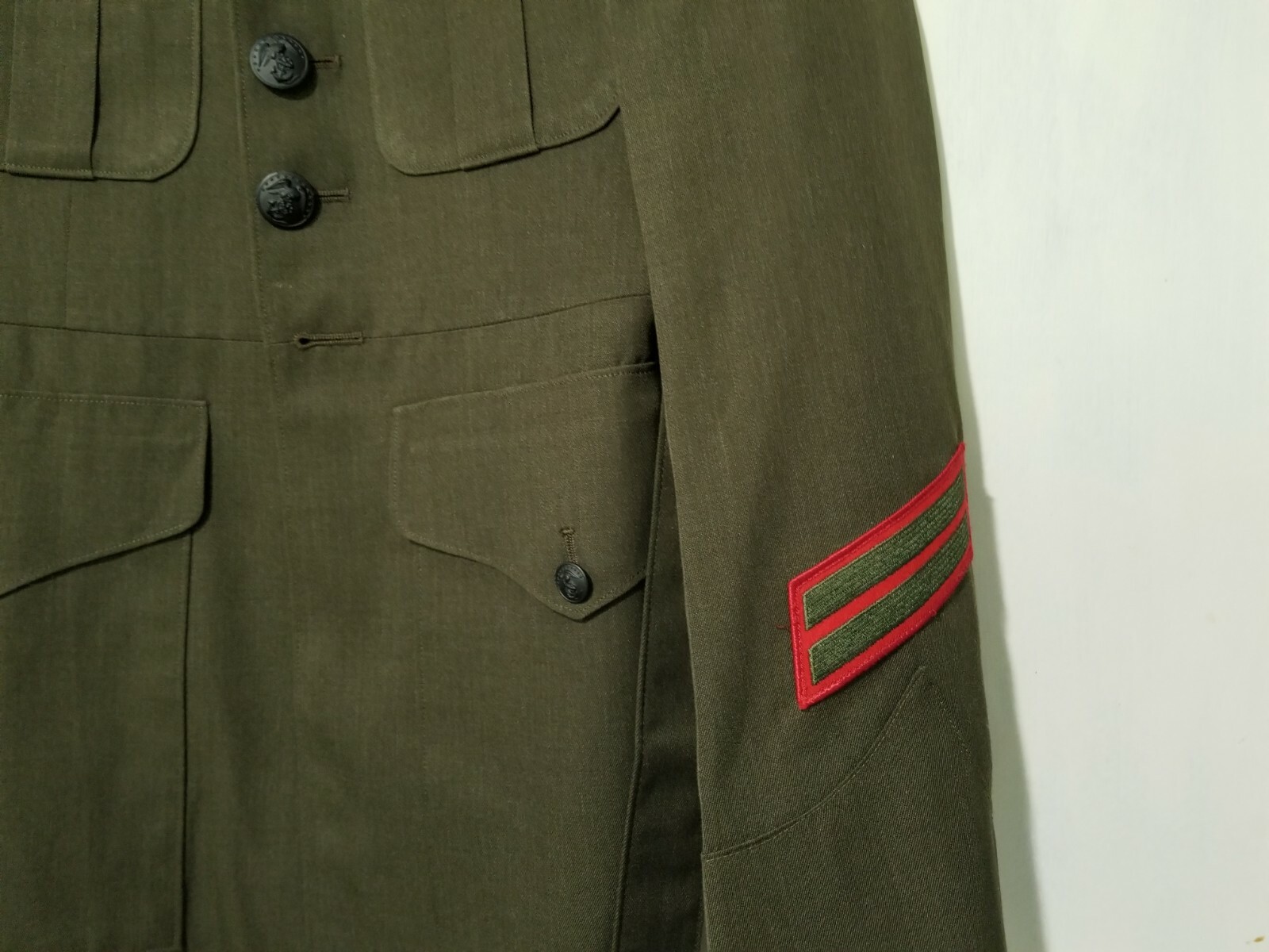 USMC Dress Green Jacket Staff Sergeant And 2 Service Stripes On Sleeve