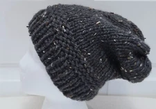 New Slouch Hat - Dark Gray Tweed - Garter Ridge - Wool Blend Handmade Hand Knit