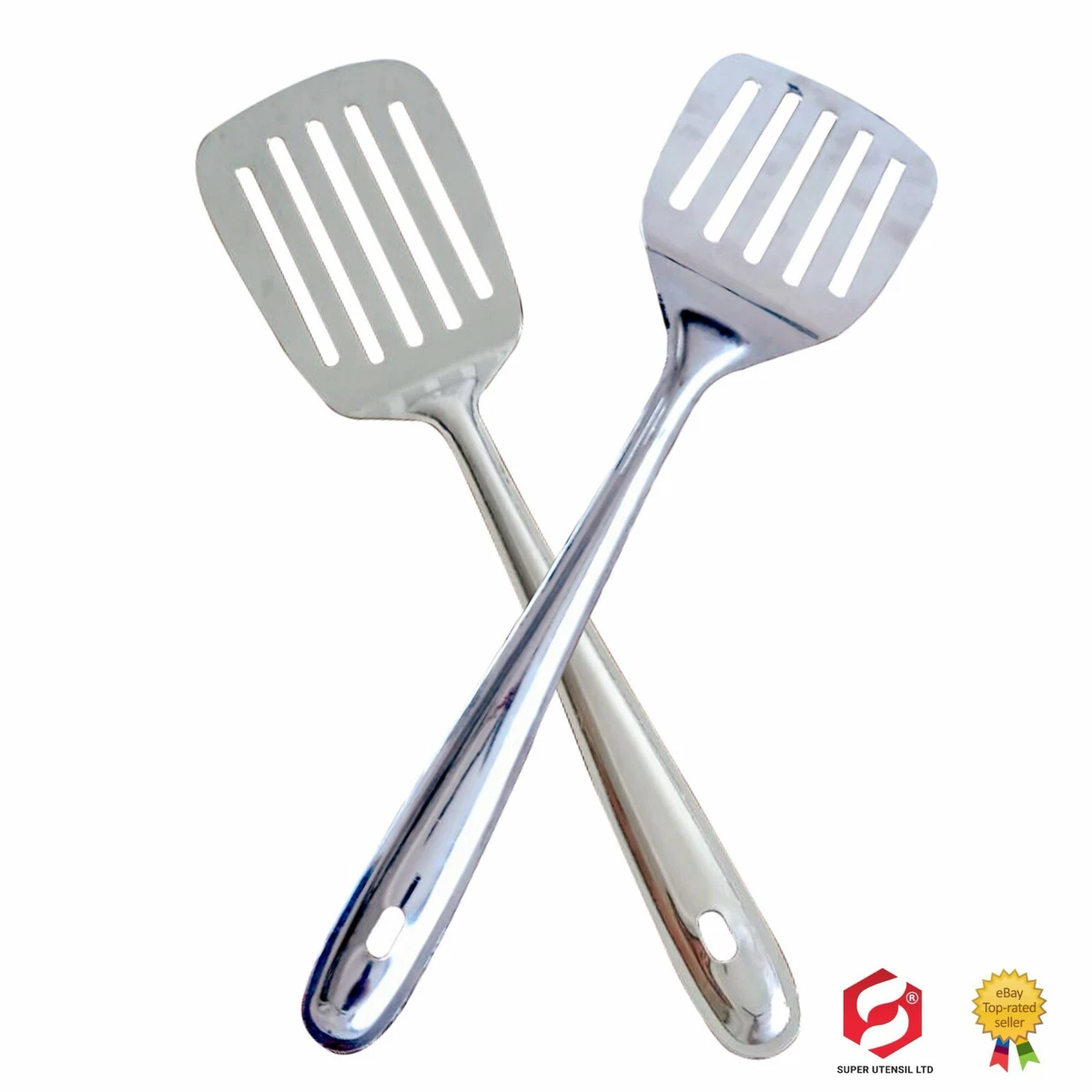 2x Stainless Steel Burger/Fish Slice Slotted Turner Spatula Kitchen Cooking  Tool