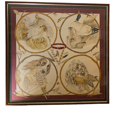Vintage Framed Hermes Chien Au Rapport Silk Scarf Artwok | eBay