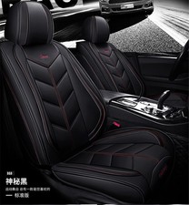 Black Red Pu Leather Auto Seat Covers Full Set Cushion Pad For 5-seats Car Usa