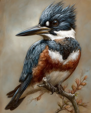 8x10 Belted Kingfisher Perched Art Print - 227632703