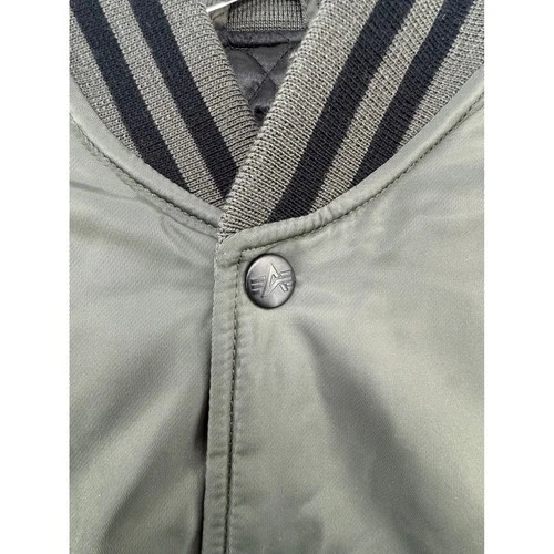 Alpha Industries Mens Medium Sage Green Black Bomber Varsity Jacket Quilted image 9