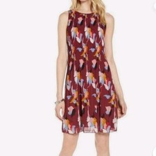 Halogen Dress Pleated Classic Burgundy Abstract Pleated Sleeveless Midi Size L
