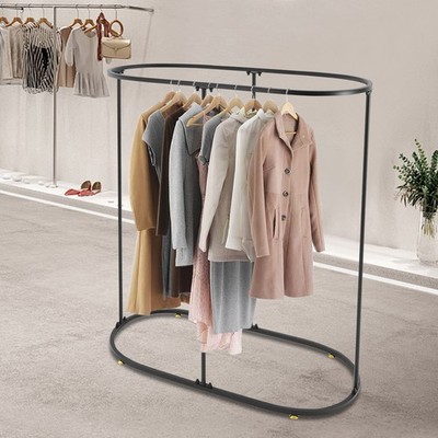 55.1in Tall Commercial Oval Iron Floor Standing Clothing Rack For Stores Black