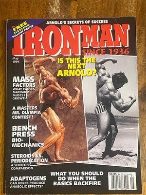 IRONMAN bodybuilding muscle magazine with Poster ARNOLD SCHWARZENEGGER 5-94
