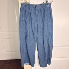 Eileen Fisher Organic Cotton Denim Wide Leg Elastic Waist Pants Blue Size M