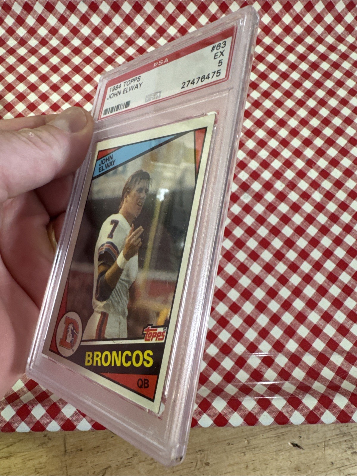John Elway PSA 5 Rookie Vintage Topps Football Card 1984 NFL Denver Broncos RC view 12