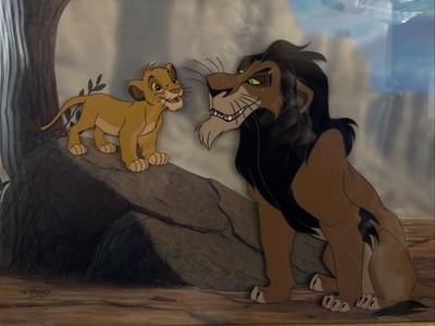 Disney Lion King Cel Scar Simba Framed Cel Hand Painted Character Set Up LE 500