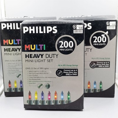3 Set Philips 200 Mini Lights 7 Color Multi Heavy Duty Indoor Outdoor