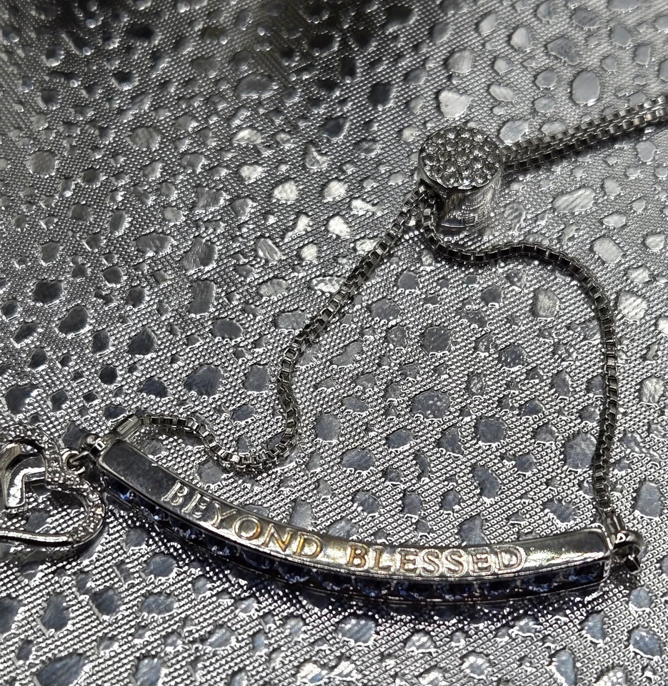 Brilliance Bracelet "Beyond Blessed" w/Blue Swarovski Crystals Silver Plate - Image 3 of 4