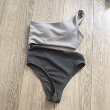 Ribbed Solid 2-Piece Bikini Set One-Shoulder ...