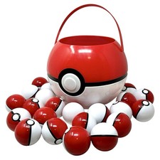 Pokemon Themed Easter Egg Hunt - 24 Prefilled Reusable Pokeball Eggs & Bucket
