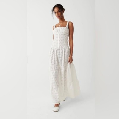Frankies Bikinis Christabelle Eyelet Maxi Dress - White - Tiered - Size M |  eBay