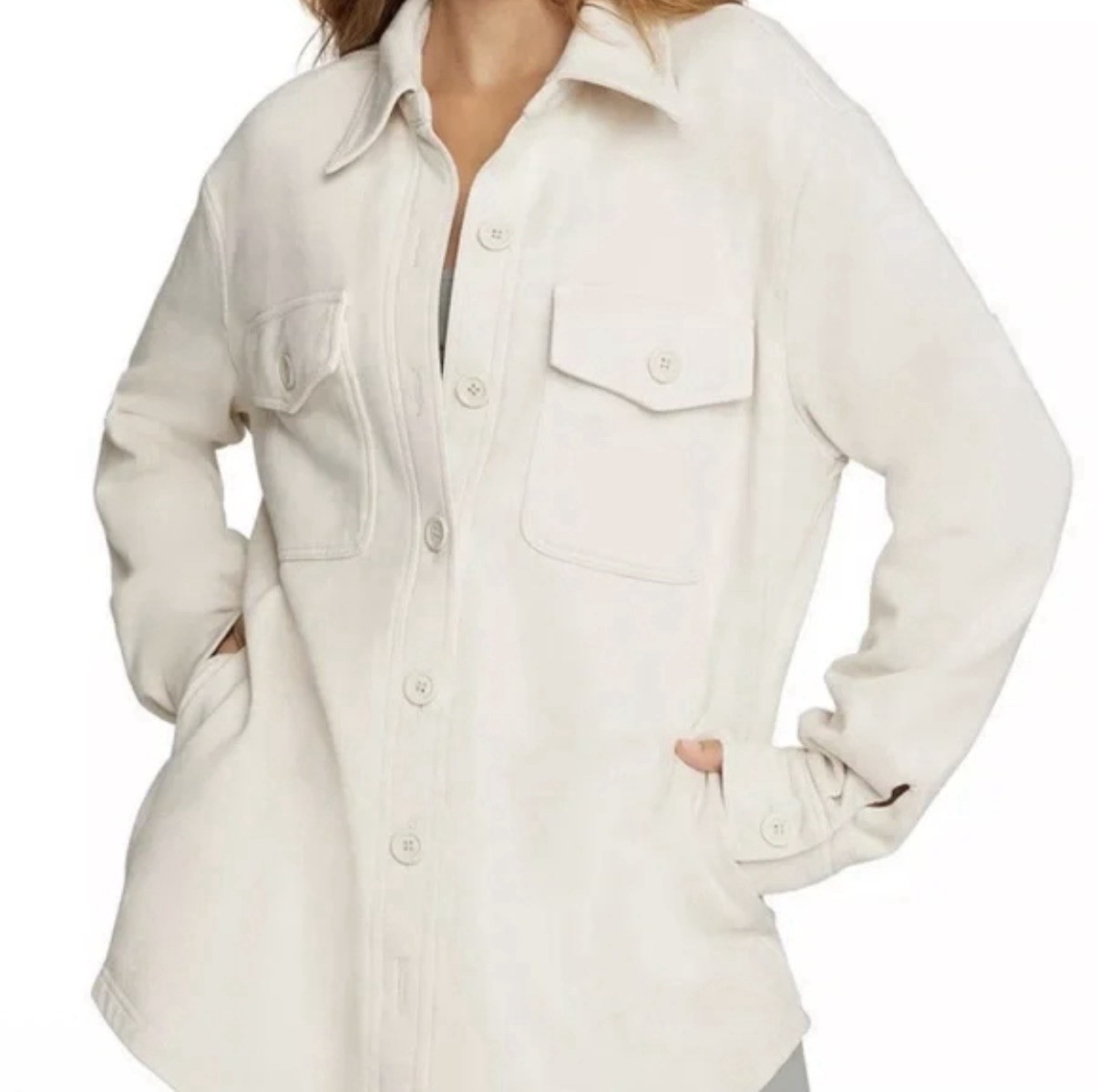 Good American Better than leather faux leather shacket button Down bone 1/2