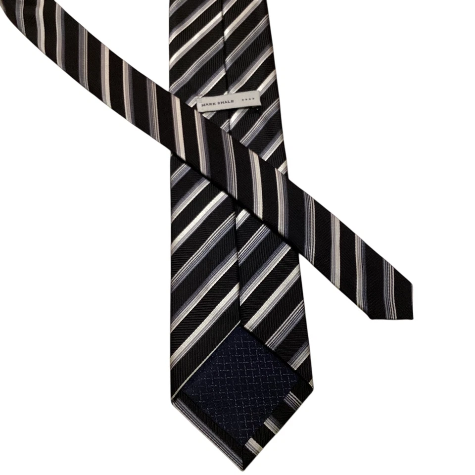 Corbata para hombre MARK SHALE 100 % seda diseñador EE. UU. RAYAS negra/gris usada en excelente estado rara Foto 3 de 3