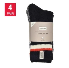 Hunter Womens Socks Black Multicolor 4-Pair Soft Cozy Fuzzy Woven Crew