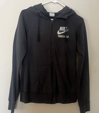 Nike Women  s Track And Field Grey Woven Full Zip Hooded Jacket Size Medium