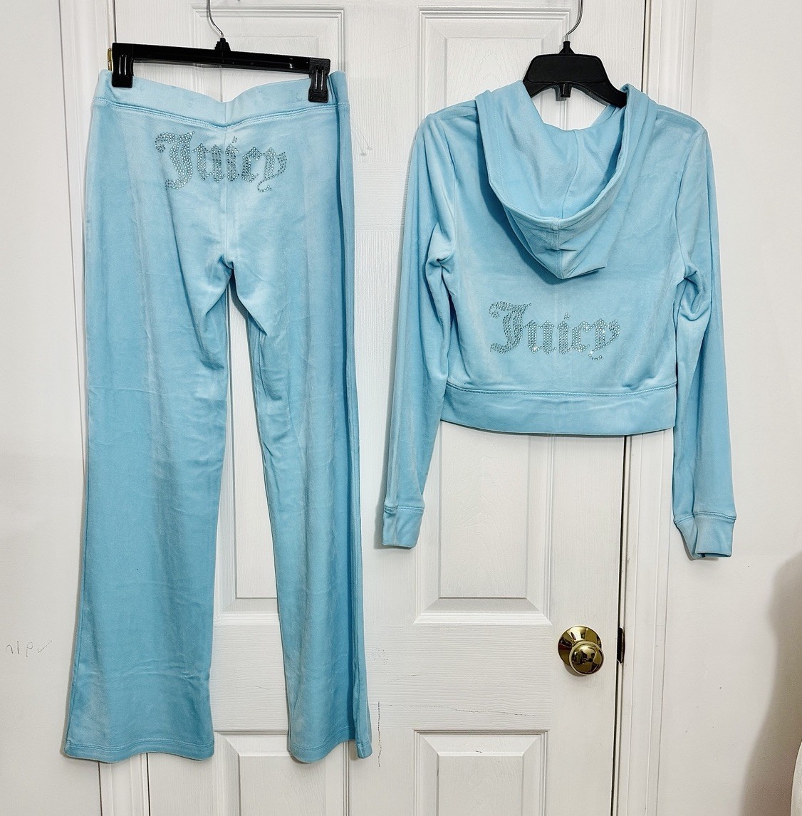 Juicy Couture Crystal Blue Velour Bling Rhinestone Tracksuit Set