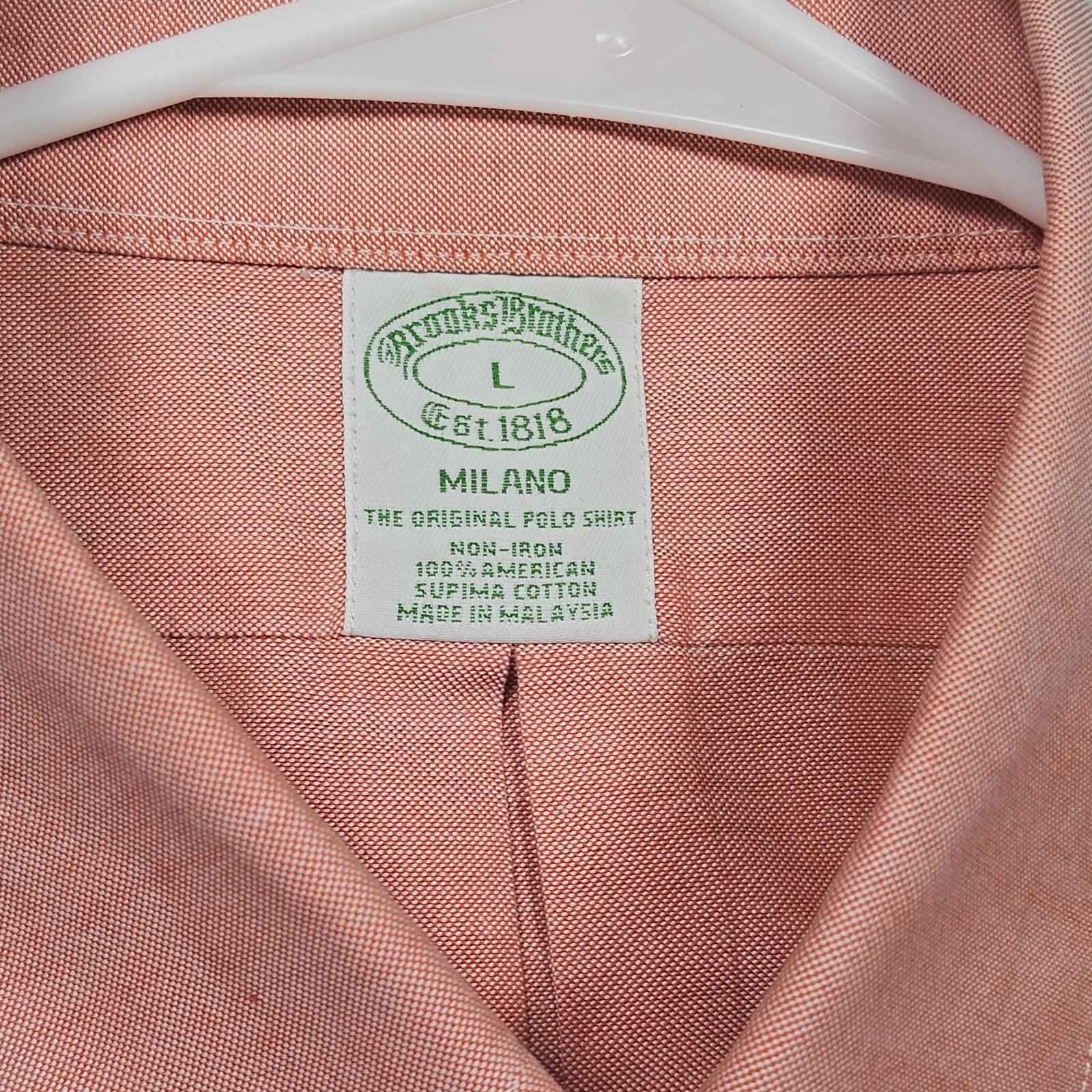 Brooks Brothers Milano Peach American Supima Cotton Non-Iron Dress Shirt Mens L thumbnail 4