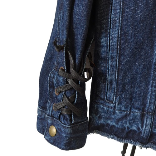 McQ Alexander McQueen Womens Jacket Lace Up Distressed Blue Denim Coat 40 S M L - 第 3/8 張圖片