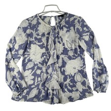 Banana Republic Blouse Womens XS Floral Ruffle Pleated Long Sleeve Top