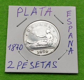 Moneda de Plata de España 2 Pesetas 1870.