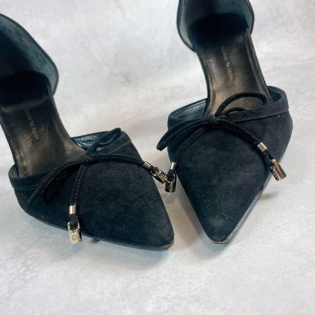 Auth Gucci GG Ribbon Pumps Leather Black Logo Heel Shoes EU36.5 US6.5 UK3.5 thumbnail 8