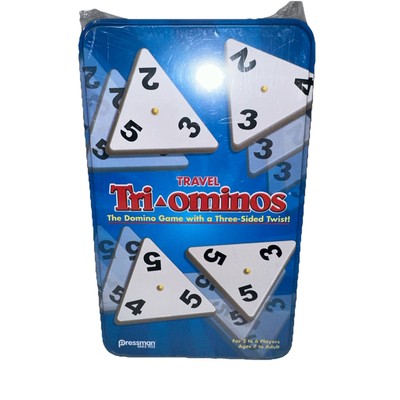 Travel Tri-Ominos Tile Game w/ Storage Tin Pressman Brass Spinners NEW