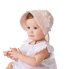 Baby Girl Toddlers Breathable Lacy Bonnet Eyelet Cotton Adjustable Medium Pink