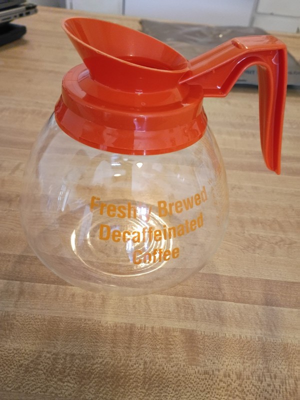 Orange Freshly Brewed Decaffeinated Coffee Glass Pot 6 1/2" 