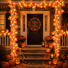 2-Pack Fall Maple Leaf Garland 20Ft 40 LED Lights Battery Thanksgiving