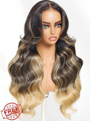 Beauty Forever 22'' Ombre Blonde Loose Body Wave Human Hair Wig 7x5 HD Lace