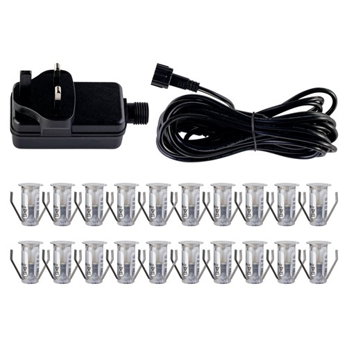 SET OF 20 - 15mm IP67 ROUND WARM WHITE LED DECKING / GROUND / PLINTH LIGHT KIT - Picture 1 of 12