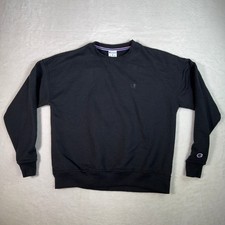 Champion Black Crewneck Sweatshirt Long Sleeve Logo Medium M