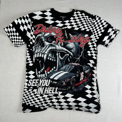 BrandMakers Group Mens Medium Drivers Racing 'See You In Hell' AOP Skull T Shirt