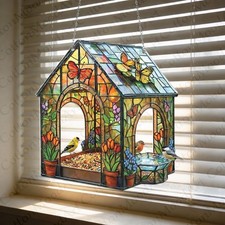 Birdhouse Acrylic Window Hanging Butterfly Garden Suncatcher Floral Decor