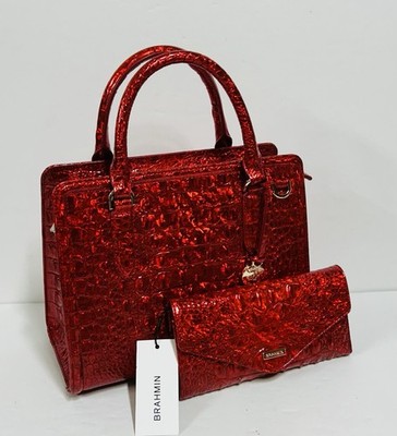 BRAHMIN NWT RED OPAL CAMI SATCHEL & VERONICA WALLET ~ GENUINE