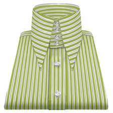 Mens 1970s Dagger High Long Pointed Collar Olive Stripes Edwardian Revival Shirt