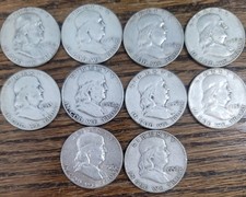 Lot Of 10 50c Franklin Silver Half Dollars Item #125