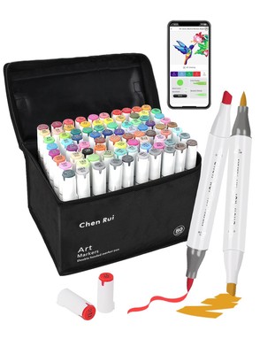 80 Colors Alcohol Markers Brush Tip with Free App, Chen Rui Dual Chisel & Bru...