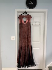 Azazie Ariel Coral/Black Floral Lace V-Neck Sleeveless Lined Maxi A18