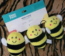 ZippyPaws Dog Puppy Yellow and Black Bee Plush 3 Pk Mini Toy Set Ea.