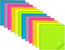  12 Pads Lined Sticky Notes 4X4 In, 6 Bright Colors Self-Stick Note Pads, Stron
